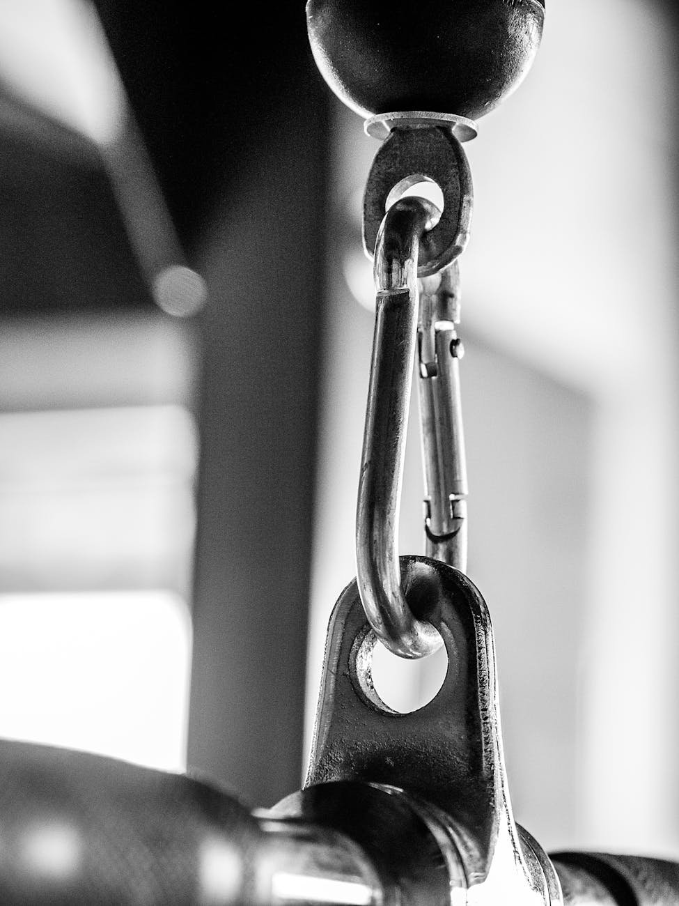 close up of a snap hook at gym