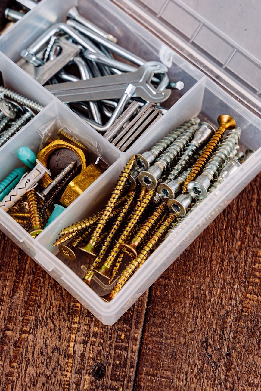 toolbox with screws and tools, Carriage Bolts